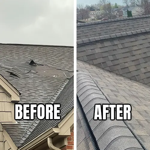 Before and after a new roof from Premier Roofing.